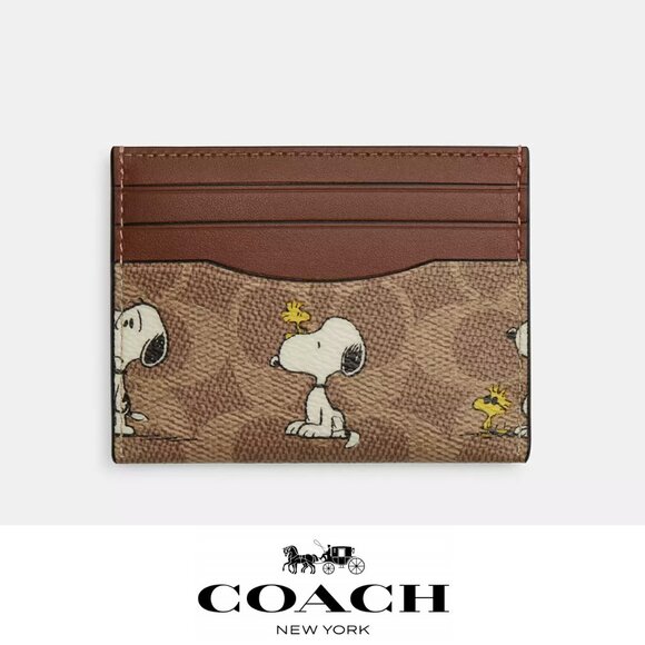 ❤️🐶Coach Coach X Peanuts Slim Id Card Case In Signature Canvas With Snoopy Print - Picture 1 of 9